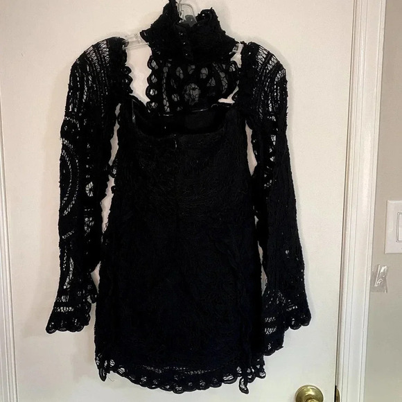 Asilio Black Love Lockdown Lace Flutter Sleeve Turtleneck Cocktail Dress - Picture 9 of 11